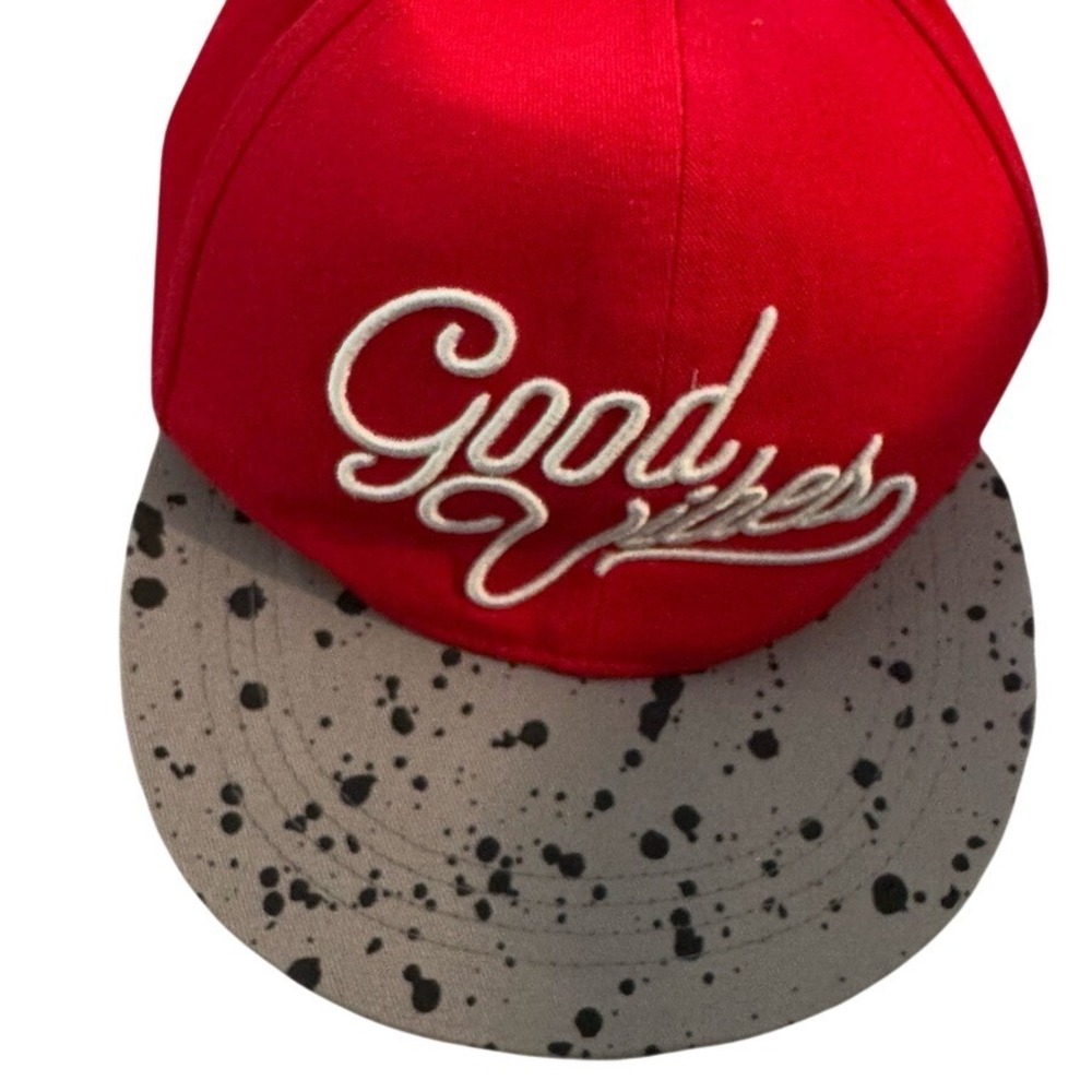 Sole Addiction Good Vibes Snapback Hat Red Grey Paint Splatter Flat Bill Cap